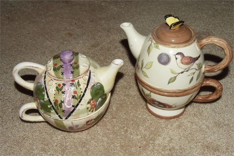 Two (2) Hand Painted Teapot