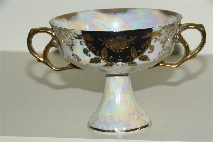 Vintage Royal Sealy China Japan Iridescent Double-Handled Rose Pedestal Cup