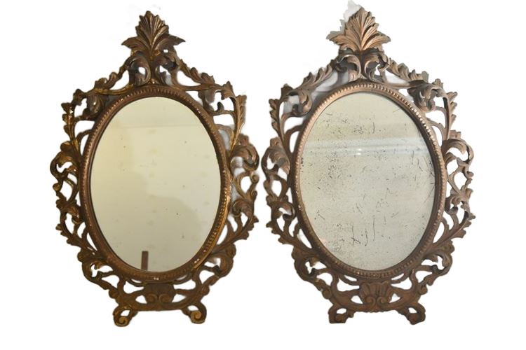 Pair Vintage Rococo Gold Gilded Oval Mirror