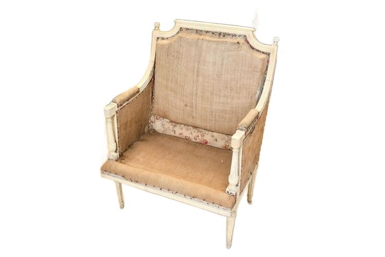 Antique French Painted and Upholstered Armchair