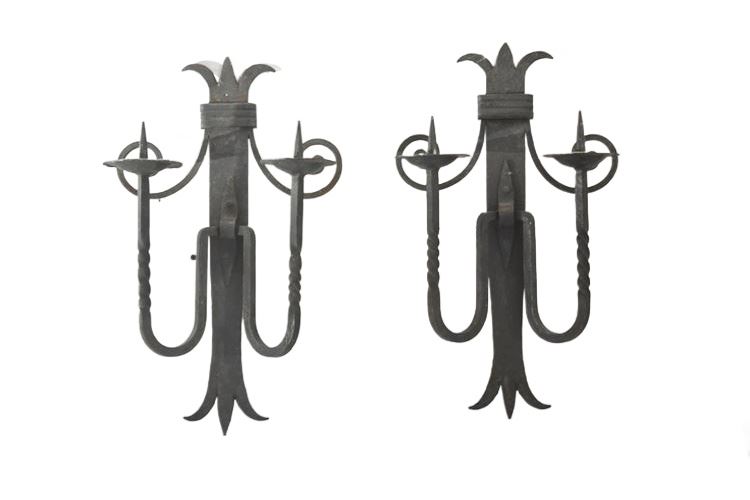 Pair Wrought Iron Gothic Wall Sconces