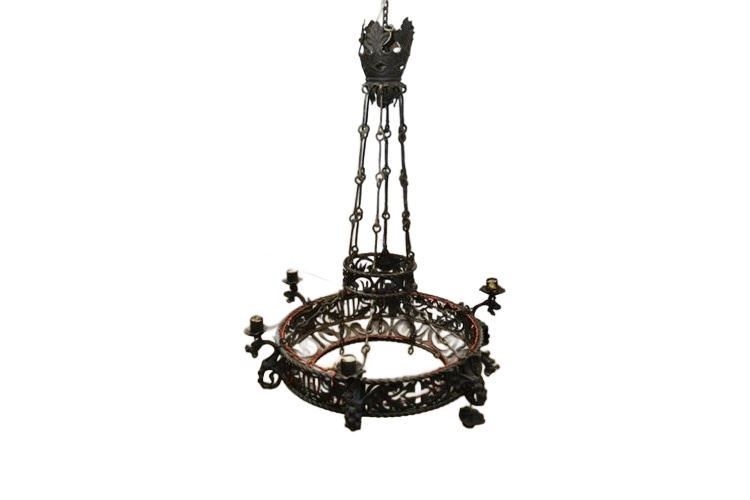 Large Antique Wrought Iron Chandelier