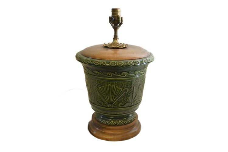 Vintage Green Pottery Table Lamp
