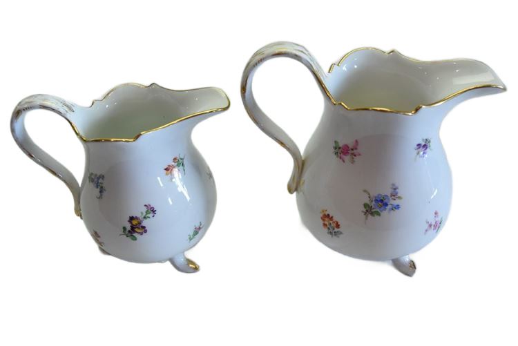 Two (2) Miessen Porcelain Scattered Flower Creamers
