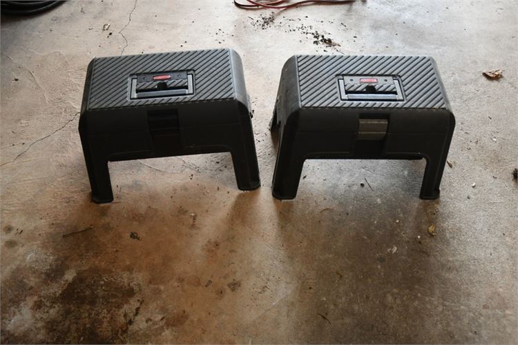 Two (2) RubberMaid Work Stools With Storage