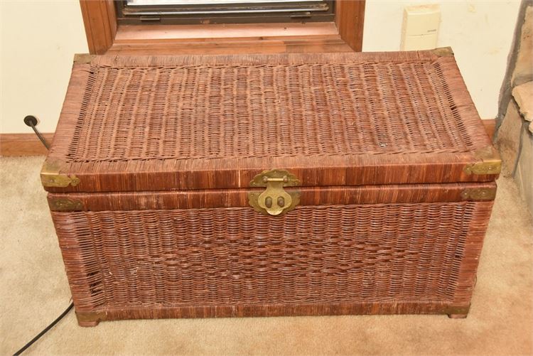 Vintage Wicker Trunk with Brass Hardware