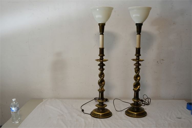 Pair Brass Stick Lamps