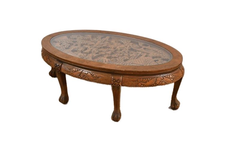 Vintage Chinese Asian Ornately Carved  Coffee Table