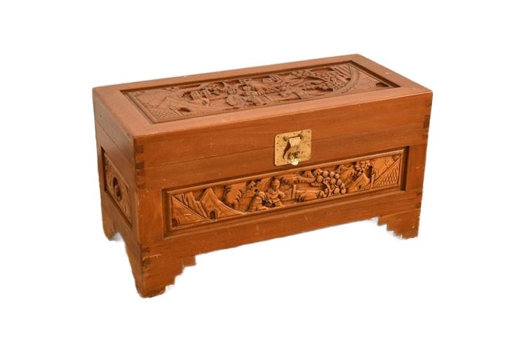 Vintage Asian Wood Trunk Storage Box Chinese Camphor Chest
