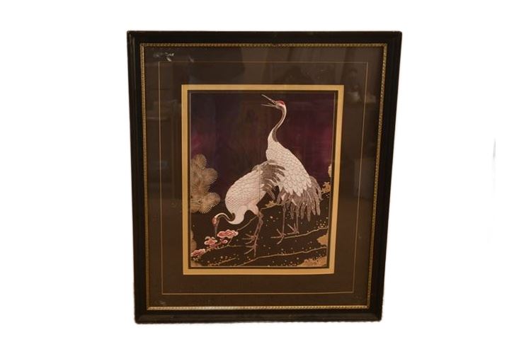 Framed Asian Print Two Cranes