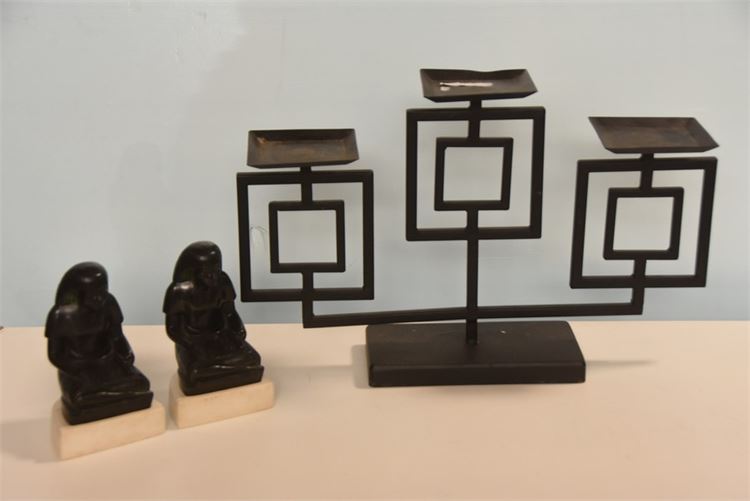 Figural Bookends and Candle Holder