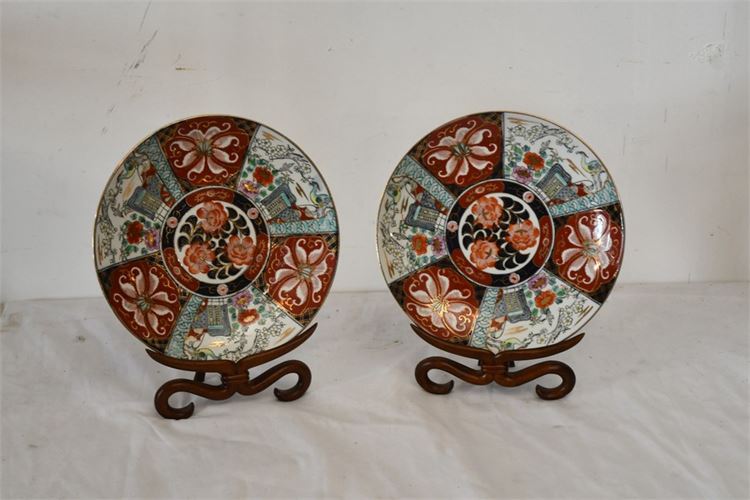 Pair Chinese Plates On Stands