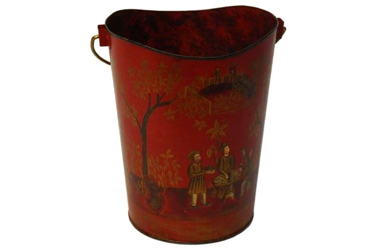 Vintage Asian Painted Ash Bucket