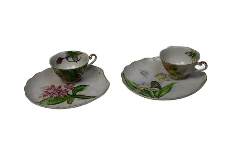 Two (2) Painted Tea Cups with Saucer