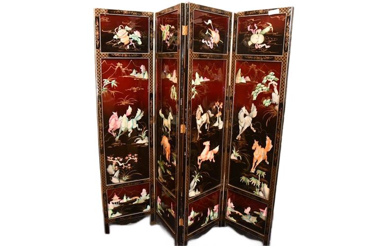 Four Panel Inlaid Chinese Screen