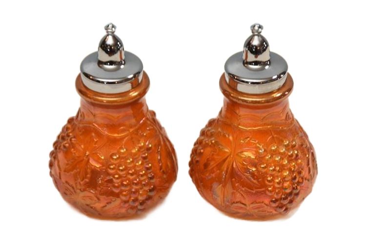 Salt and Pepper Shakers, Imperial Glass, Carnival Grape Marigold, Vintage