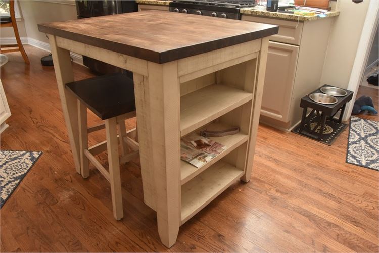 Distressed Wood Kitchen Island With Real Butcher Block Top