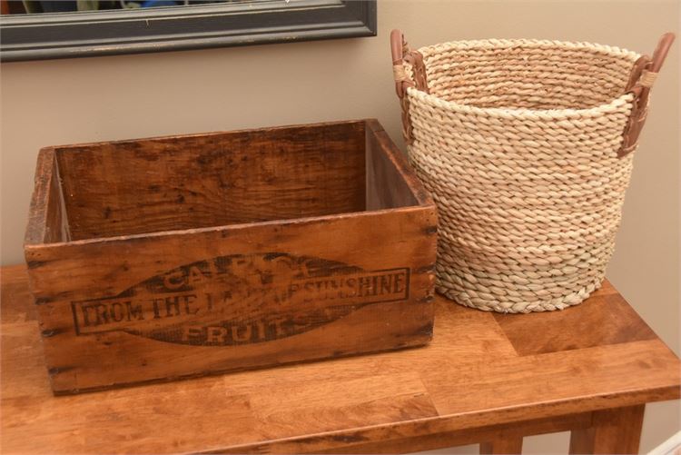 Branded Wooden Crate and Rope Basket