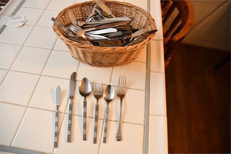 Group Flatware and Basket