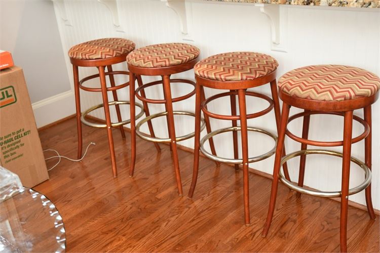 Four (4) Contemporary Bar Stools With Upholstered Seats