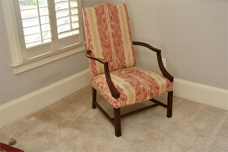 Chippendale Style Mahogany Upholstered Library Chair