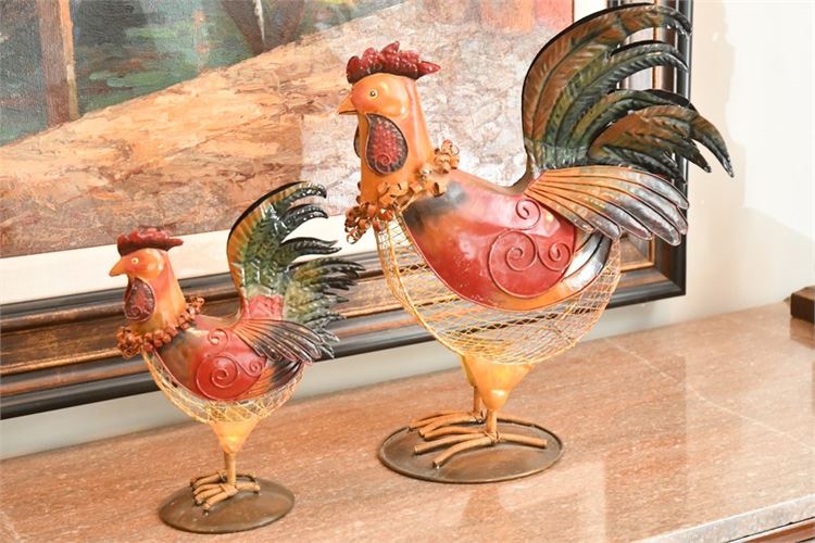 Two (2) Decorative Rooster Figures