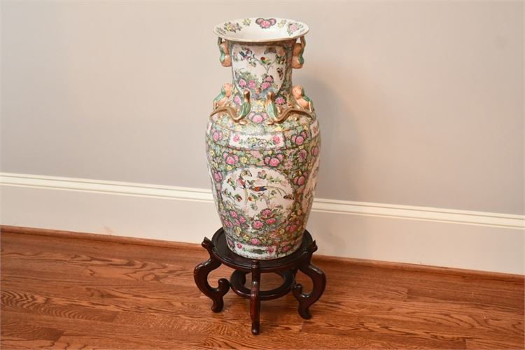Asian Porcelain Vase On Stand (2 Of 2)