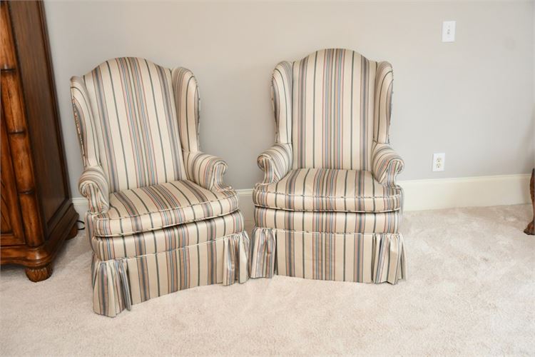 Pair Wingback Upholstered Club Chairs