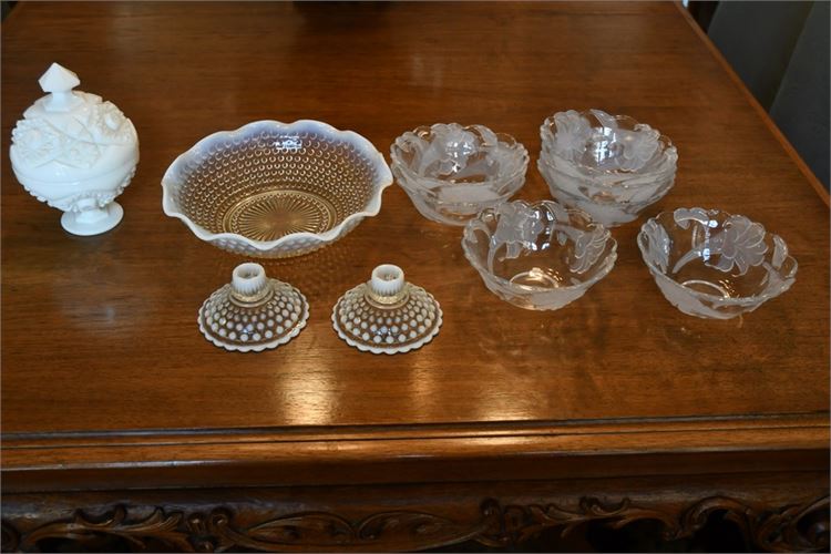 Group Vintage Glass Bowls and Milk Glass Urn