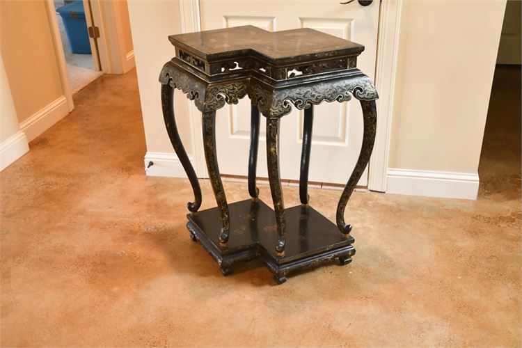 Chinese Black Lacquer Double Jardinière Stand