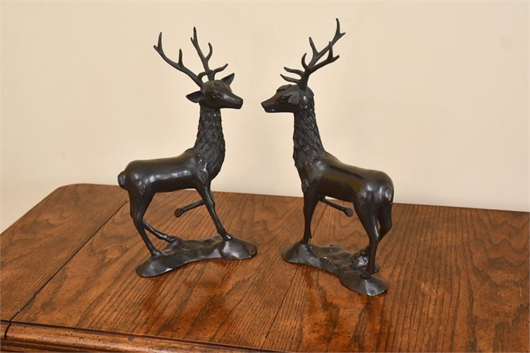Pair Bronze Deer Figurines