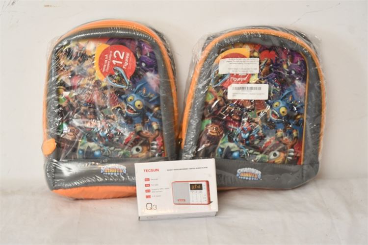 Two (2)  Skylanders  Backpacks and FM Radio MP3 player and Recorder