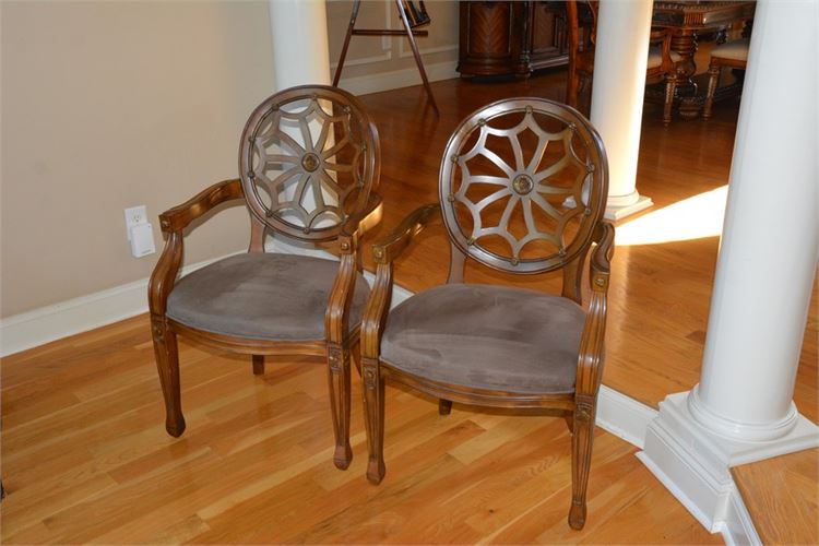 Pair Hepplewhite Style Spider Web Back Open Armchairs