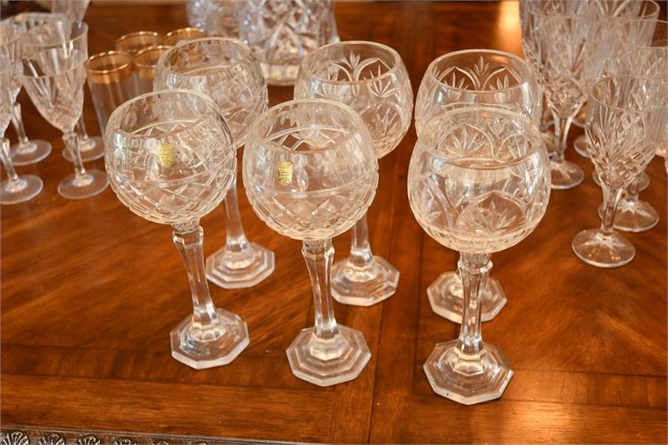 Six Crystal Wine Glasses in Two Compatible Paterns