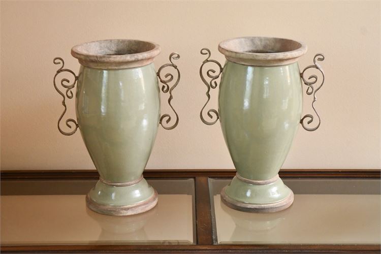 Pair Glazed Pottery Urns