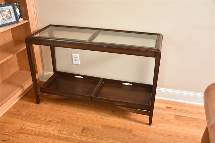 Glass Top Console Table With Removable Trays