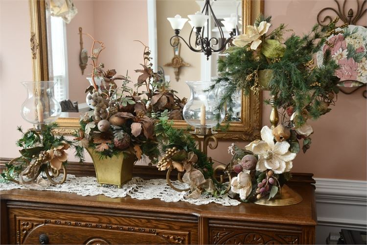 Group Decorative Items and Faux Floral Arrangements