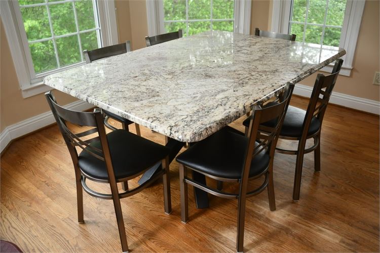 Modern Granite Dining Table and Six (6) Chairs