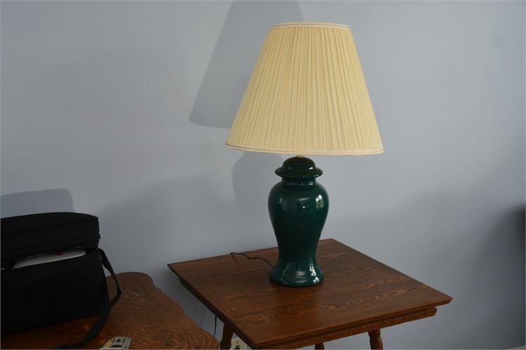 Green Table Lamp With Pleated Shade