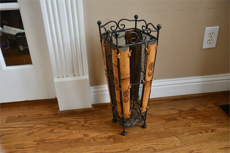 Scrolled Metal and Paneled Umbrella Stand