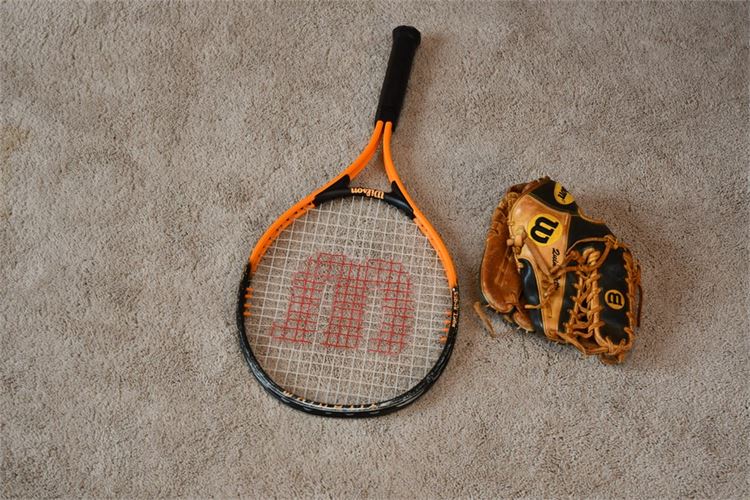 Tennis Racket and Baseball Mitt