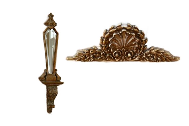 Gilt Mirrored Wall Scone and Decorative Wall Plaque