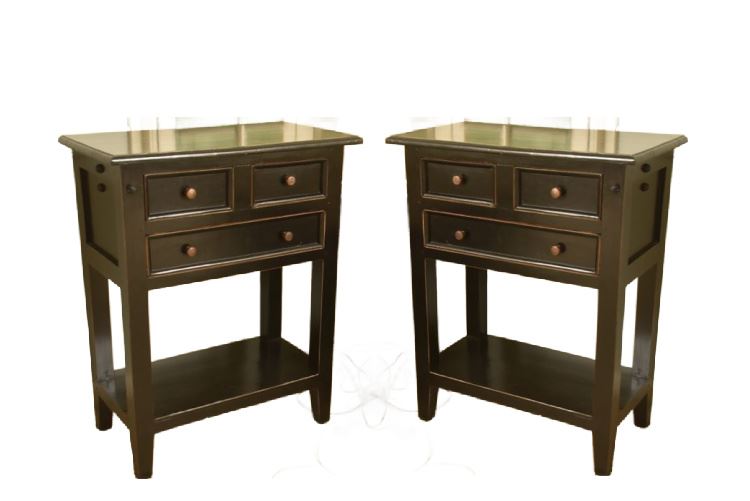 Pair Contemporary Black Painted Bedside Chest