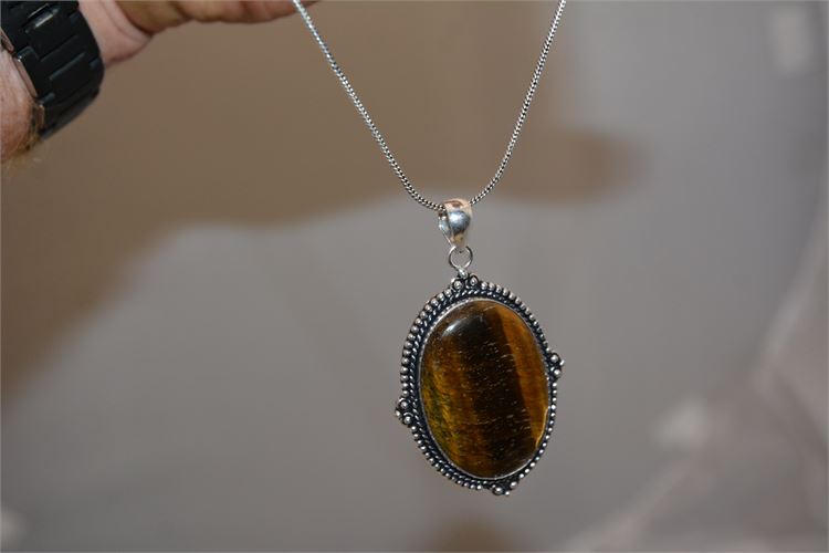 Tigers Eye and German Silver Pendant