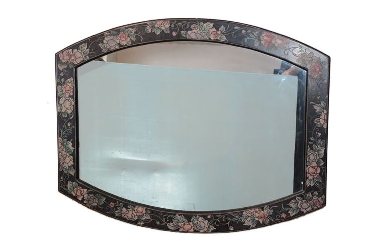 Large Wall Mirror with Lacquer Floral Decorated Frame