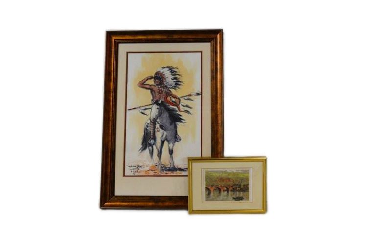 Two (2) Framed Prints "Indian Chief" and European Landscape