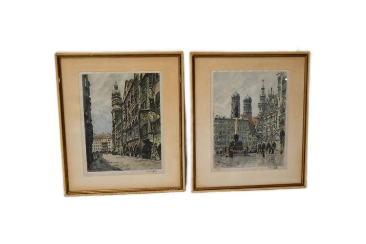 Pair Framed Street Prints