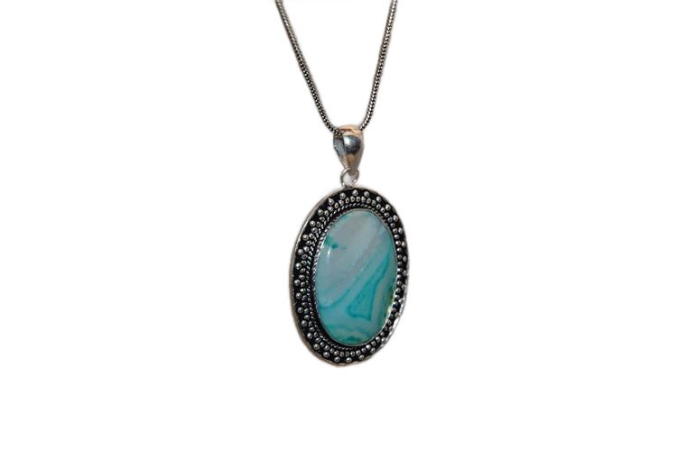 Oval Blue  Stone and German Silver Pendant