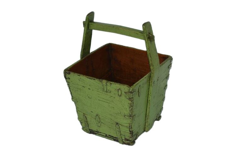Green Painted Wooden Chinese Rice Bucket