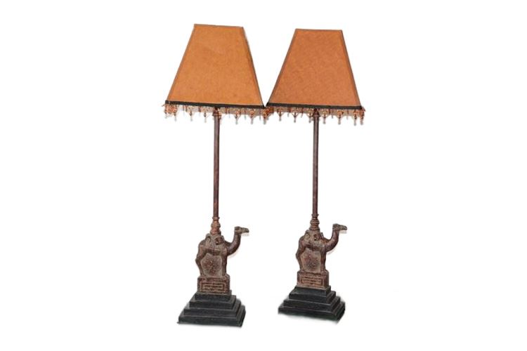 Pair Camel Motif Lamps with shades
